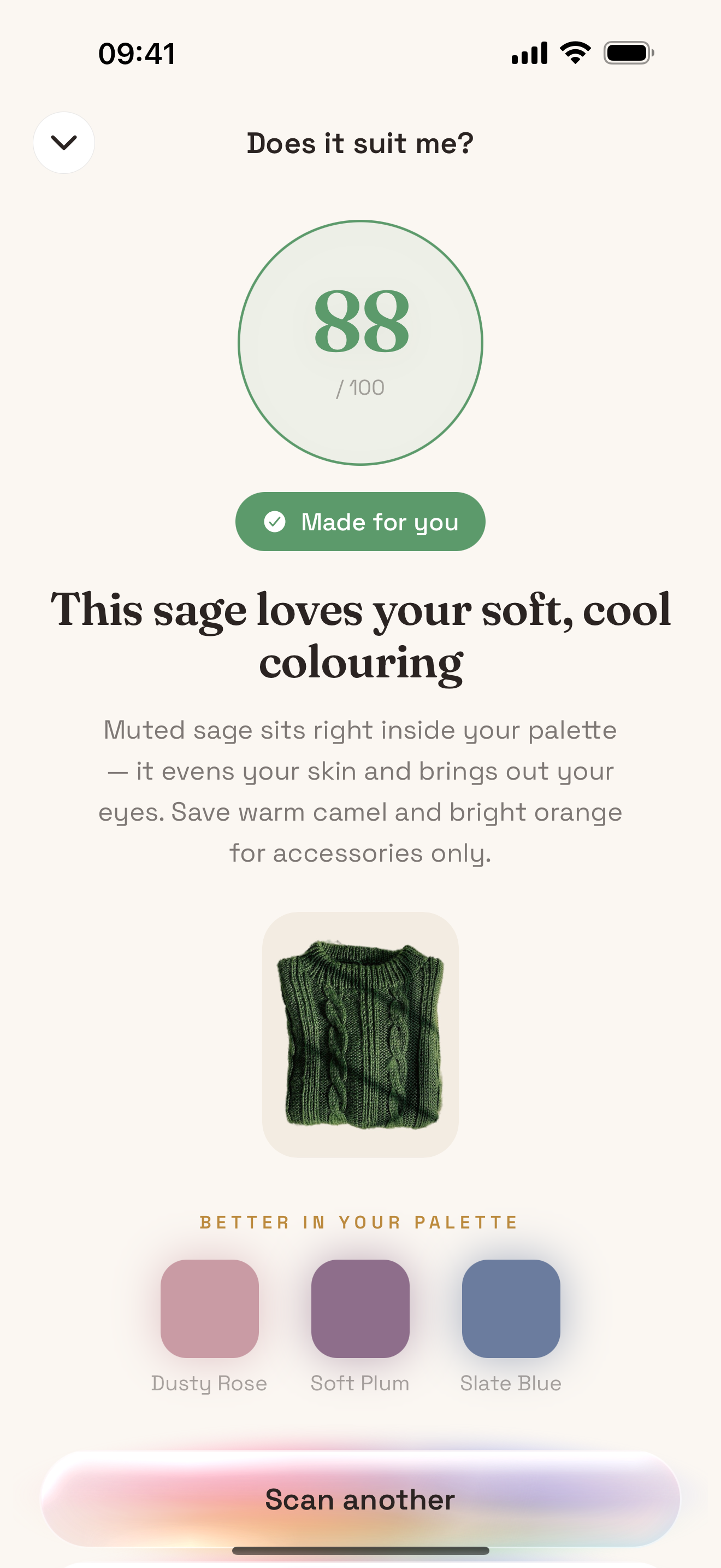 Garment colour match scan in Palora